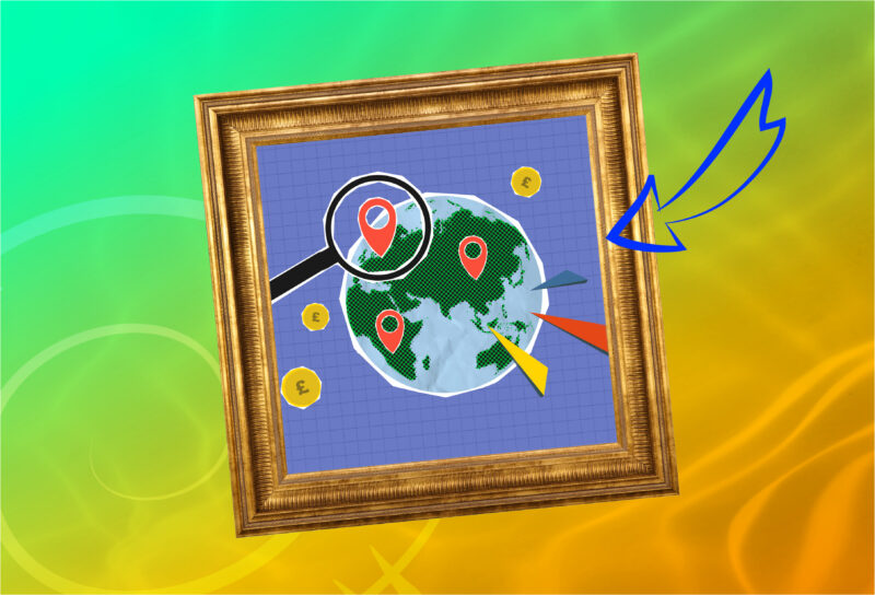 Globe presented on a frame with orange and green background - Cooper parry
