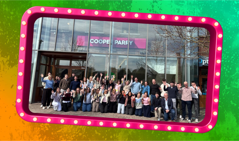 Dungannon team outside new linen green office